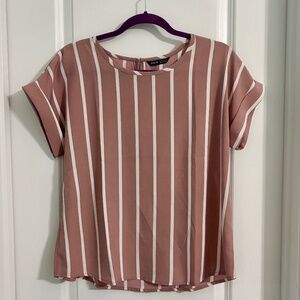 Dusty Rose and Cream Striped Short Sleeve Blouse (size 6)